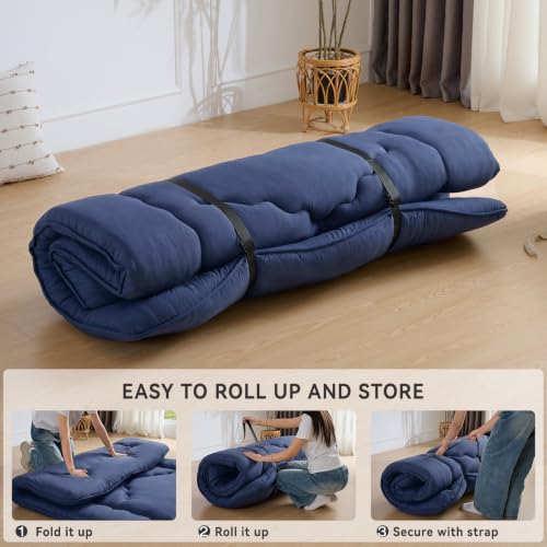 Japanese Floor Mattress,3.5" Thicken Futon Mattress Tatami Mat - color: Navy Blue, size: Twin (80”L × 39“W)