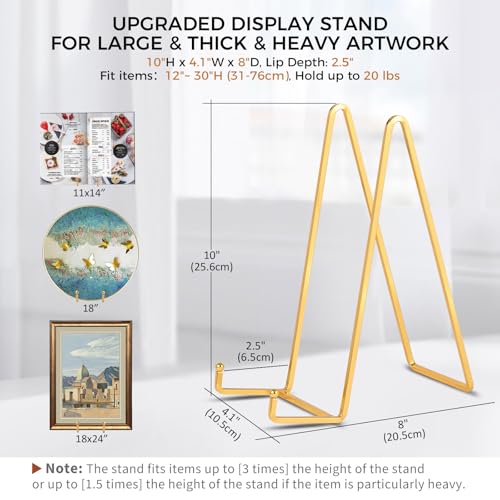 Large Plate Holder Display Stand - 10 inch Tall Plate Stands for Display - Metal Picture Frame Stand - Big Tabletop Easel Stand for Decorative Plates | Platter | Book | Plaque | Tile - 2 Pack - Gold - size: 10 inch-2