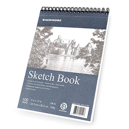 Bachmore Sketchpad 9X12 Inch (68lb/100g), 100 Sheets of TOP Spiral Bound Sketch Book for Artist Pro & Amateurs | Marker Art, Colored Pencil, Charcoal for Sketching - color: Navy Blue, size: 9'' X 12''