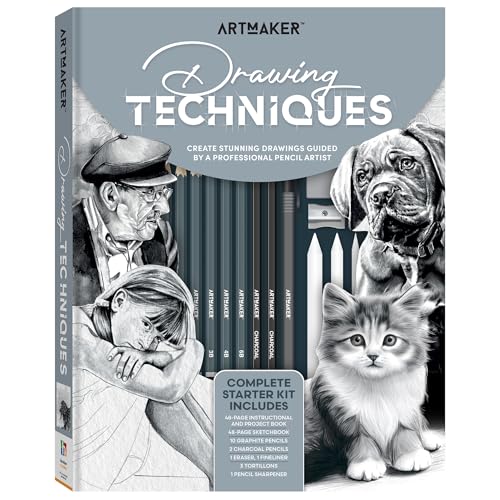 Hinkler Art Maker: Drawing Techniques - Complete Studio Starter Kit, Instruction Book, Sketchbook, Graphite Pencils, Charcoal Pencils, Tools & Supplies, Adult