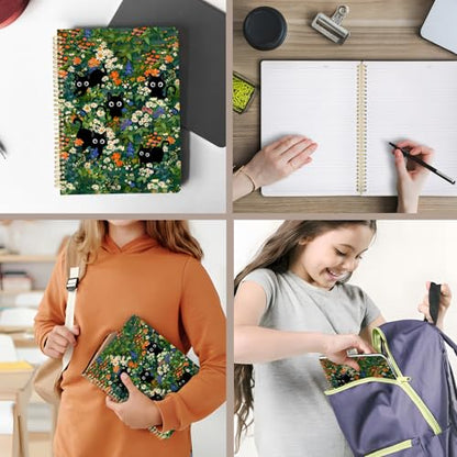 Cute Spiral Notebook journal A4 Aesthetic Pretty Design for Women Girls Kawaii with Pocket, 8.5 x 11 inch, Lined, Cat Garden - color: Cat Garden, style: Lined