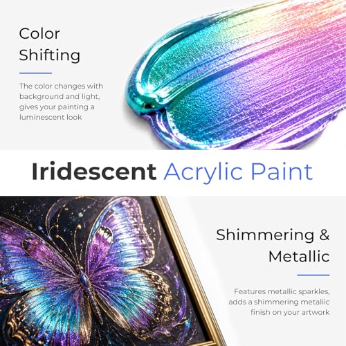 Smallbudi Iridescent Acrylic Paint Set, 20 Colors Bulk Color Shifting Paint | 250ml/8.45oz Large Bottles Fluid Painting Medium, Non Toxic Pearlescent Chameleon Craft Paint for Canvas Rocks Wood Crafts