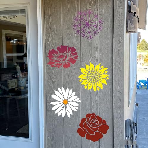 Large Flower Stencils for Walls 14inch Floral Stencils for Wood Fence | Reusable Rose Hibiscus Daisy Sunflower Stencil for Painting on Furniture Fabrics DIY Decor - style: Flowers