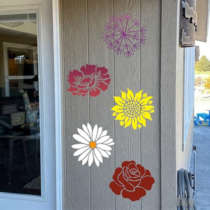Large Flower Stencils for Walls 14inch Floral Stencils for Wood Fence | Reusable Rose Hibiscus Daisy Sunflower Stencil for Painting on Furniture Fabrics DIY Decor - style: Flowers