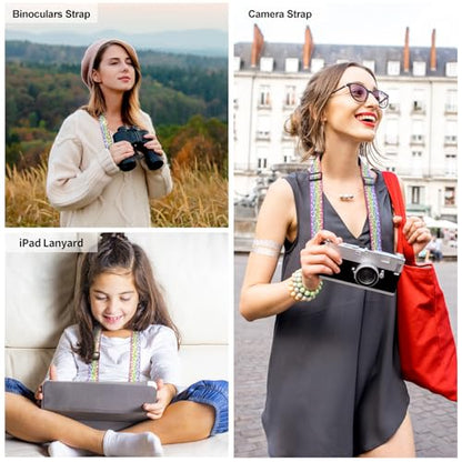 FIEIL Universal Shoulder Strap, Sandwich Mesh Padded Neck Lanyard, Replacement Comfortable Bag Strap for Camera, Cellphone Tablet,iPad, Laptop, Luggage Bag, Binocular(Rainbow Heart) - color: Rainbow Heart