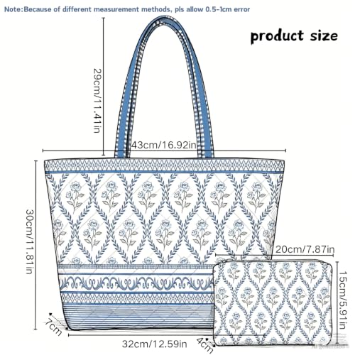 Quilted Tote Bag 2 Pack, Women's Tote Handbags for Work Travel - color: Pale Indigo Blue