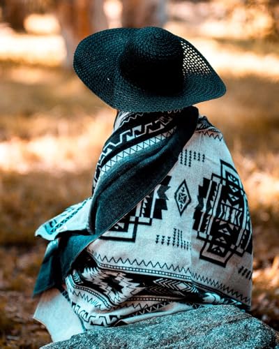Off the Grid Inca Aztec Throw Blanket | Southwest Indian Navajo Boho Style | Native Woven Western Cover for Camping, Bedding, Couch (King, Cotopaxi Slate) - color: Cotopaxi Slate, size: King