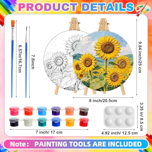 Supervitae 72 Piece Vintage Flowers Round Pre Drawn Canvas Kit 8" Paint and Sip Kit for Adults Painting Party Pre Printed Canvas DIY with Pictures Paints Easels Brushes for Party Gifts - size: 8", style: Vintage Flowers