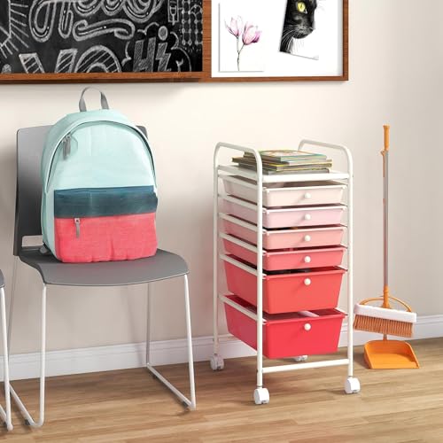 RELAX4LIFE 6-Drawer Rolling Storage Cart - Classroom Organization on Wheels w/Removable Plastic Drawers, Mobile Art Craft Cart for School Paper Home Office, Utility Cart with Drawers (Gradient Pink) - color: Gradient Pink
