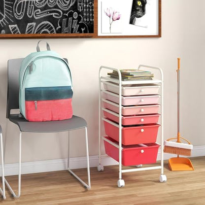 RELAX4LIFE 6-Drawer Rolling Storage Cart - Classroom Organization on Wheels w/Removable Plastic Drawers, Mobile Art Craft Cart for School Paper Home Office, Utility Cart with Drawers (Gradient Pink) - color: Gradient Pink