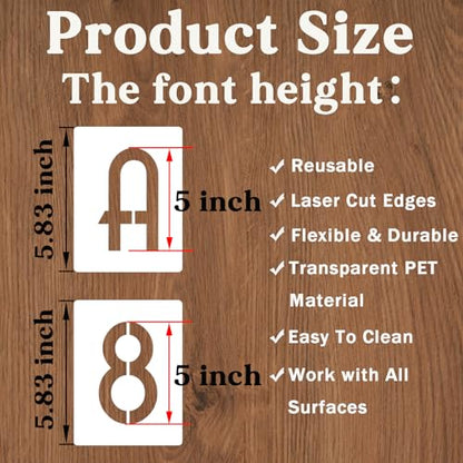 YEAJON 5 Inch Letter Stencils and Numbers, 42 Pcs Alphabet Drawing Stencils, Reusable Plastic Craft Templates for Painting on Wood, Wall, Fabric, Rock, Signage - size: 5 Inch