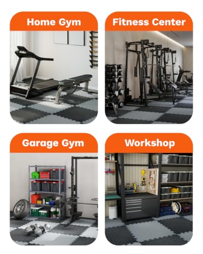 AIRHOP Upgraded 0.79" Extra Thick 48 Sq Ft High-Density Eva Foam Exercise Gym Mats, 12 Pcs Large Interlocking Puzzle Floor Tiles (24"x24") for Home Gym - color: Black/Gray
