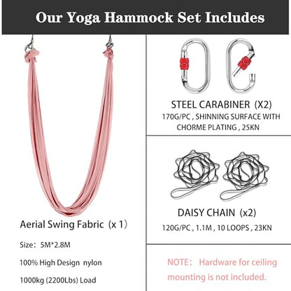 5.5 Yards Aerial silks swing outside yoga hammock,Aerial silk start set | Aerial Silks For Gymnastics outside Aerial Yoga Swing For Adults - color: Pink