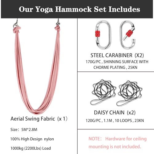5.5 Yards Aerial silks swing outside yoga hammock,Aerial silk start set | Aerial Silks For Gymnastics outside Aerial Yoga Swing For Adults - color: Pink