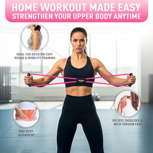 Figure 8 Resistance Bands for Arm, Back – 3-Level Latex Heavy Exercise Bands with Handles for Strength Training, Full Body Workout, Physical Therapy, Pilates, Yoga, Home Gym Equipment for Women - color: Pink