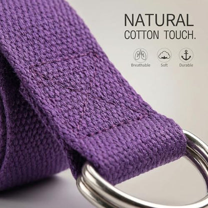 Stretching Strap Yoga Strap Physical Therapy for Home Workout, Exercise, Pilates and Gymnastics, 72 inches，Non-Elastic Stretch Bands for Women & Men - color: Purple