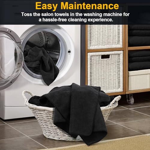 UNIMADE Salon Towels 24 Pack, Microfiber Barber Towels Bulk, (16x29 inches) Hair-Drying Cloth Super Soft Black Hand Cloth for Gym, Bath, Spa Use and Home Beauty Care(Not Bleach Proof) | (16x29 inches) Hair-Drying Cloth Super Soft Black Hand Cloth for Gym,