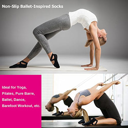 Ozaiic Pilates Socks for Women Non Slip Grip Yoga Barefoot Indoor Workout - color: 3 Pairs-black/ Watermelon Red/ Blue