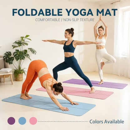 Foldable Yoga Mat Thick Non-Slip Exercise Mat | Packable Travel Fitness Mat, Carrying Bag Included, For Yoga, Pilates, Workout, Home & Gym Use - color: blue