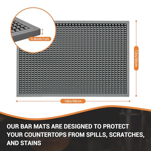 ZJWZLG Bar Mat 18"X12"(2 Pcs) Non-Slip Rubber Bar Mat, Spill Proof & Design,Easy to Clean Textured Surface for Home Bar,Coffee Station, Bartending - Protects Countertops & Glassware(Gray). - color: Gray, size: 18" x 12"