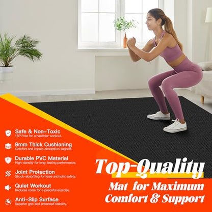 VTORY Extra Thick Large Exercise Mat, 8mm PVC Large Workout Mat 7x5/6x4 | Non-Slip, Ultra Durable, Heavy-Duty, Shoes-Friendly, High-Density, Large Yoga Mat for Home Gym, Cardio, Strength, HIIT, MMA - size: 6'x4'x8mm