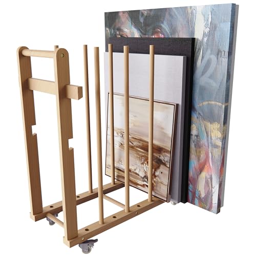 Art Storage Rack, Art Canvas Storage, Art Drying Rack, Canvas Boards Rack Art Storage with Handle & Caster Wheels for Drawing Board, Panel, Paper Pad for Art Studios, Artworks, Gallery - size: 12.5"D x 28.7"W x 32.5"H