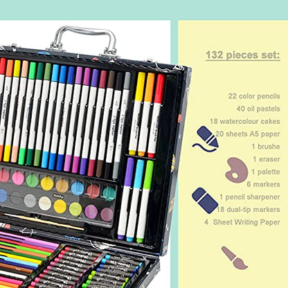 Darnassus 132-Piece Art Set, Deluxe Professional Color Set, Creating Gift Box, Art Set Crafts Drawing Painting Christmas Kit for Kids and Adult, Girls Boys - color: Spaceship