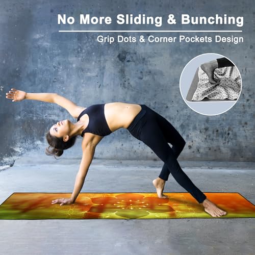 Hot Yoga Towel with Grip Dots, Non Slip, 74"x26", Geometric Flower - color: Geometric Flower, size: 74" x 26"