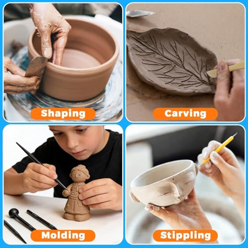 3.4FL OZ Air Dry Clay Glaze & 25pcs Tools Kit, Gloss Protective Sealant | Prevents Cracking, Scratching & Wear, Dotting Tools, Air Dry Clay Sculpting Tools for Carving, Stippling, Molding & Shaping