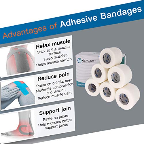 Self Adherent Cohesive Bandages Wrap 12 Count 2" x 5 Yards, Medical Tape, Adhesive Flexible Breathable First Aid Non Woven Rolls, Stretch Athletic, Ankle Sprains & Swelling Sports - color: White, size: 12 Count (Pack of 1)