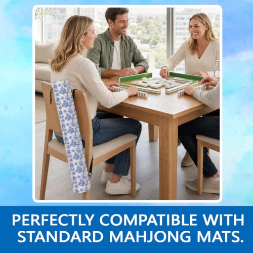 FINGERINSPIRE Mahjong Mat Holder Bag with Strap 35.83x5.9inch Canvas Yoga Mat Bags with Adjustable Strap Blue Birds Floral Branches Print Drawstring Carrier Bag Outdoor Storage for Mahjong Yoga Mats