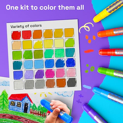 ARTISTRO 100% Washable Tempera Paint Sticks for Kids - 36 Non-toxic Paint Markers for Kids - Color Sticks with Twist Design, Coloring Pages Included - color: 36 Colors
