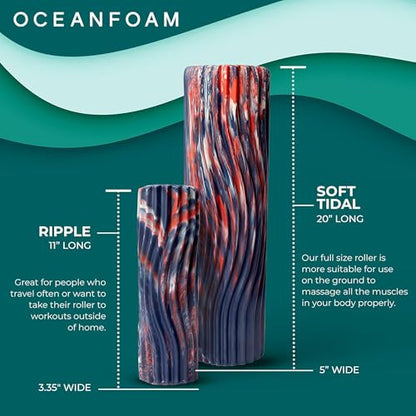 Oceanfoam Soft Tidal Roller (Dark Navy, Red and Natural Marbled) - Low Density Foam Roller for Physical Therapy, Back Pain, Exercise & Stretching - Wave Textured - Yoga, Wellness - Full Size, 20" x 5" - color: Dark Navy, Red & Natural Marbled