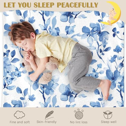 Pastel Floral Blanket, Blue Flower Soft Lightweight Throw Blanket for Sofa Couch Bed Room 50x60 inch - color: Pastel Blue