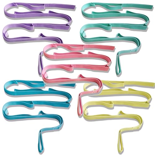 Aozora Yoga Strap Stretching Strap with Loops, Stretch Straps for Physical Therapy, 10 Loops Non-Elastic Exercise Strap for Pilates, Dance and Gymnastics - color: 5pack-Multiple colors, size: 1"W