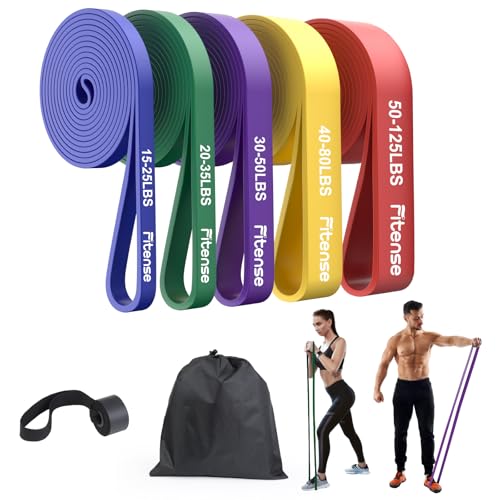 Fitense Resistance Bands Set - Pull Up Bands for Men Women, Exercise Bands Resistance with Door Anchor, Training Poster & Pouch for Body Stretching, Pull Up Assist - color: (15-125LBS) - Colorful-red/yellow/purple/green/blue