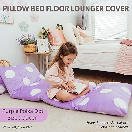 Butterfly Craze Floor Pillow Case, Mattress Bed Lounger Cover, Polka Purple, Queen Size - Cozy Seating Solution for Kids & Adults, Recliner Cushion, for Reading, TV Time (Pillow Not Included) - color: Polka Purple, size: Queen