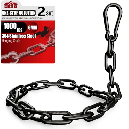 sprookber 25" Hanging Swing Chain,1000 lb Capacity,6 mm 304 Stainless Steel | Hardware Kit with 4 Carabiner for Hammock Chair, Porch Swing, Punching Bag, Aerial Yoga, Tire Swing, Gym, Tree,Indoor,Outdoor - color: Black, size: 2 PACK 25inch