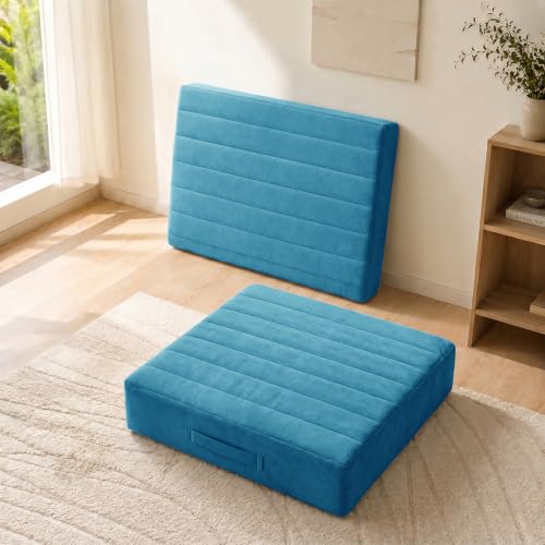 JKMAX 2 Pcs High Density Foam Floor Pillow - Upgraded Large Pillows Seating for Adults - Outdoor Floor Cushion with Soft Tufted Cover - Yoga Pillows for Sitting On Floor - 22 Inch Peacock Blue - color: Peacock Blue, size: 2 Counts
