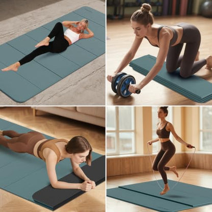 PAIDU Foldable Yoga Mat 10MM Thick 75‘’x40‘“ Quick Fold Easy Storage - color: Deep green+Black