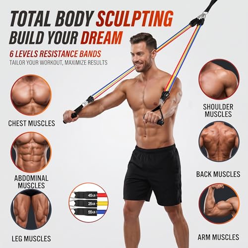 WHATAFIT Resistance Bands, 5 Level Exercise Bands with Handles for Workout - color: 300LB-Conventional