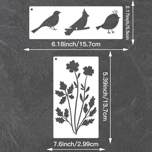 18Pcs Flower Stencils for Painting - Reusable Wildflower Stencils with Birds, Butterflies & Wildflowers - DIY Craft Templates for Walls, Wood, Canvas - style: Flowers
