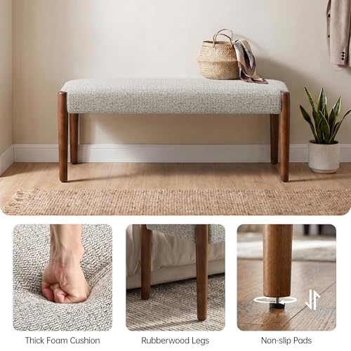 Usaint 42" End of Bed Bench with Wood Legs, Light Brown with Walnut Leg | Modern Upholstered Bedroom Bench with Rubberwood Legs, Entryway Bench with Cushion, Dining Bench for Living Room, Bedroom - color: Light Brown With Walnut Leg