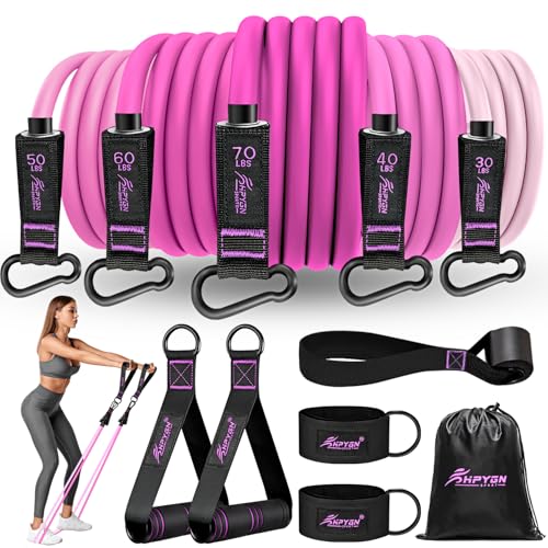 HPYGN Resistance Bands, Exercise Bands with Handles, Fitness Bands, Workout Bands with Door Anchor and Ankle Straps, for Heavy Resistance Training, Physical Therapy, Shape Body, Yoga, Home Workout Set - color: pink, style: 250LBS