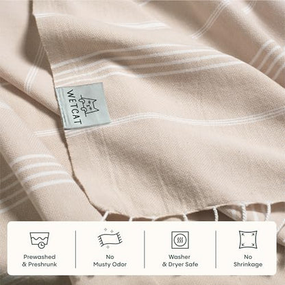 WETCAT Turkish Beach Blanket Sandproof (82"x82") 100% Turkish Cotton, Made in Turkey - Sand Free, Ultra Soft, Extra Large Throw for Picnic – Beige - color: Beige, size: XL Beach Blanket (82" x 82")
