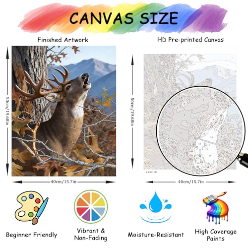 TFIAVSIN Deer in Autumn Forest Paint by Numbers Kit for Adults - Fall Landscape with Howling Deer, Complete Adult Paint by Number Kits on Pre-Printed Canvas for Relaxing Arts & Crafts - 16x20 Inch - color: Deer