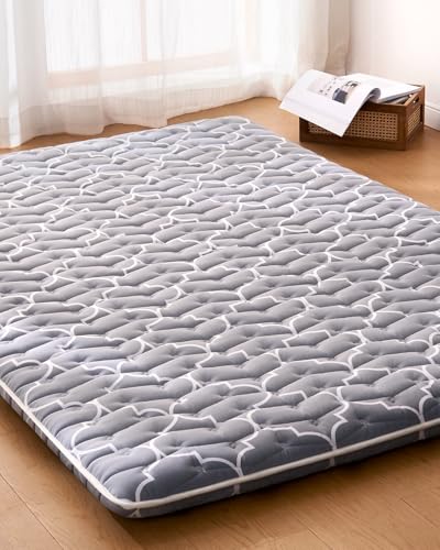 6th Generation Japanese Floor Futon Mattress - Extra-Thick 9-Layer Modern Futon with 100% High-Density Foam, Portable Floor Mattress Sleeping Pad for Adults, Guest Room, Dormitory, Full Size(54"X75") - color: Grey, size: Full(54"X75")