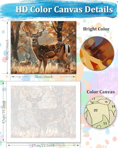 TOCARE Deer Paint by Numbers Kit for Adults,Deer in Forest Adult Paint by Number Canvas,Adults' Paint-by-Number Kits for Animals Lovers 16x20inch (Without Framed) - color: TC-OPC-145