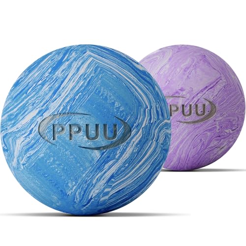 Massage Lacrosse Ball for Myofascial & Trigger Point Release, Muscle Knots, Yoga Therapy – Improves Joint Mobility & Relieves Pain – Shoulder, Back, Plantar Fascia,HIPS– Set of 2 Balls (Blue & Purple) - color: Blue & Purple