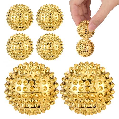 6 Pcs Magnetic Spiky Massage Ball Hand Exercise Relief, Gold - color: Gold